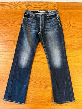 BKE Men's Dark Blue Straight Jeans with Subtle Fading